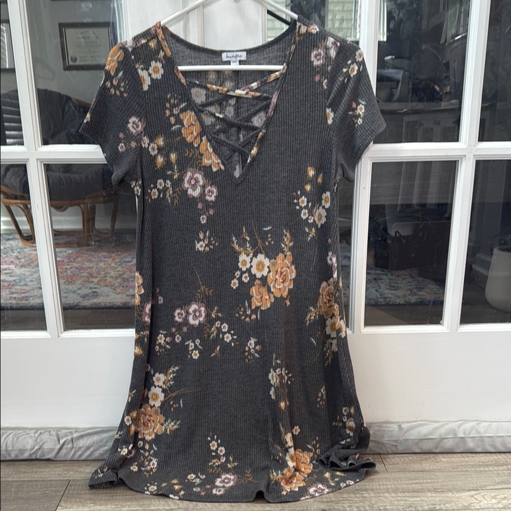 love, Fire Floral Mini Dress - Black and Orange
